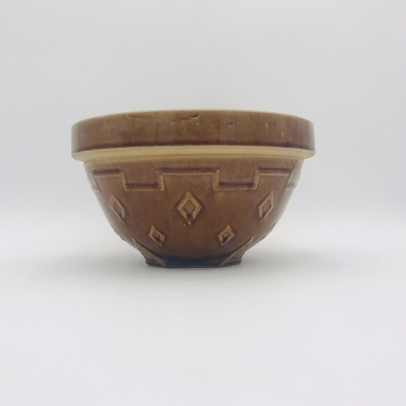 Monmouth Western Stoneware Crock Mixing Bowl 1940s Diamond Brown MCM VTG - Picture 1 of 9